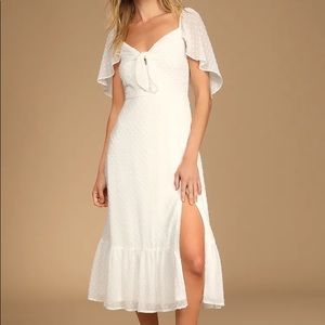 Lulus Only Lovers White Swiss Dot Short Cape Sleeve Midi Dress